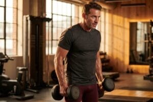 Active man working out with increased stamina and energy from natural male enhancement supplement