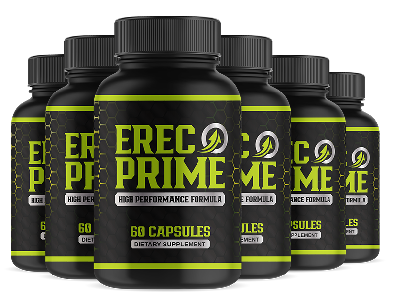 Erec Prime supplement bottle showing 60 capsules for monthly supply of natural male enhancement