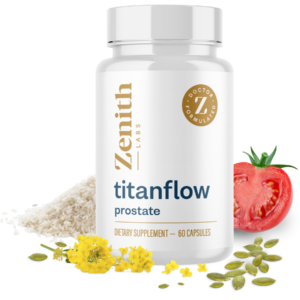 Titan Flow Prostate natural ingredients including saw palmetto and beta-sitosterol in daily capsule form